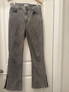 LE JEAN gray wash flared jeans high-rise waist side-slit hems at the ankles Size